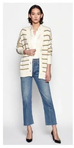 Equipment Elder Stripe Wool Cashmere Cardigan Cream M Slouchy Oversized Sweater
