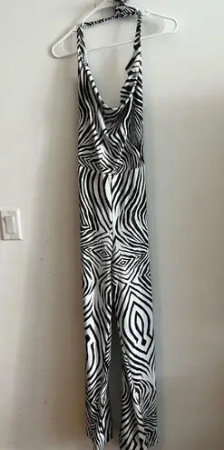 ASOS Zebra Print Halter Wide Leg Jumpsuit Size 6 NWOT Black