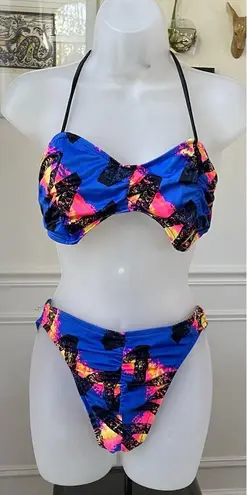Vintage 80s Pacific Connections St Tropez Bikini Swimsuit M Blue Size M
