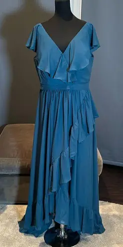 Women’s Bohemian Chiffon Ruffle Formal Party Dress Corset Back Size 18 NWOT Blue