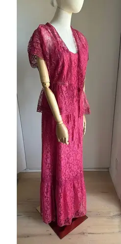 Vintage Lace Maxi Dress with Jacket Mauve Full Length Sundress Prom Size M/8 Pink Size M