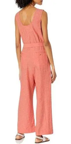 Carve Designs Linen Sleeveless Wide Leg Jumpsuit Womens Medium Coral Belted NWOT