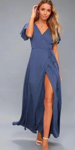 Lulus nwt  heart of marigold denim blue wrap maxi dress