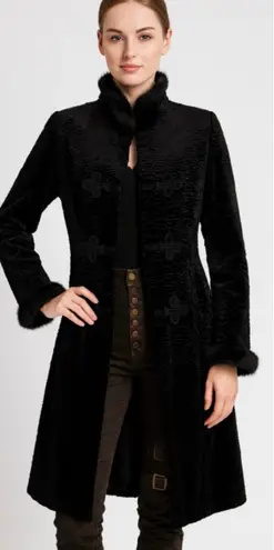 Cuero Faux Lamb Fur Coat w Real Rabbit Fur Trim Steampunk Victorian