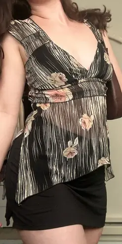 Vintage Arden B XS 90s Zebra Floral Rose Sheer Tank Top Going out Top Fairycore Black