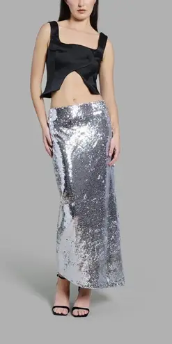 ZAFFORI silver sequin shiny diagonal maxi skirt XS