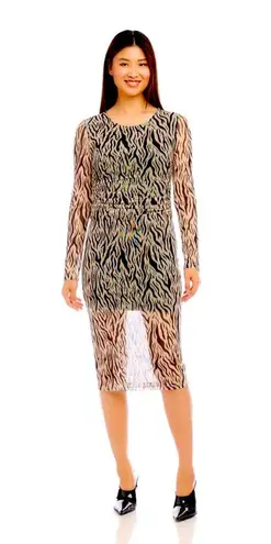 Karen Kane Black and ecru Long Sleeve zebra print Sheath Dress. Size Medium.
