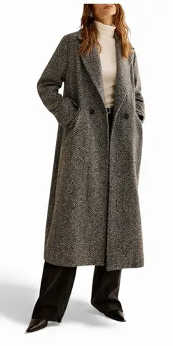 COMMENSE Essential Versatile Long Trench Coat Grey Herringbone XS Oversized NWT Black