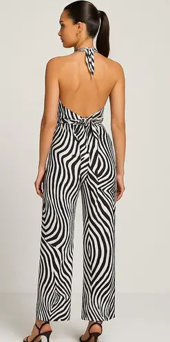 ASOS Zebra Print Halter Wide Leg Jumpsuit Size 6 NWOT Black