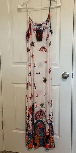 NEW Reborn women’s multicolor paisley maxi adjustable strap stretch dress large White