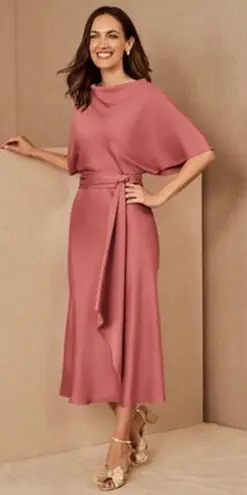 BHLDN Olmstead pink satin drape midi dress size 2 wedding guest mother bride