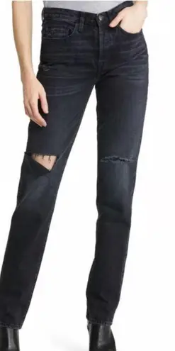 Edwin Women's CAi Straight Leg Ripped Distressed Black Denim Jeans 27 New
