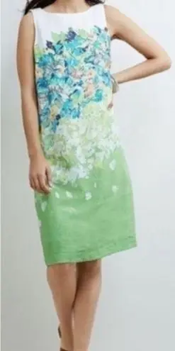 J. JILL LOVE LINEN FLORAL HIBISCUS WHITE SLEEVELESS ROUND NECK SHEATH DRESS LP Size undefined
