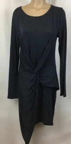 XCVI Blue Long Sleeve Draped Twist Tie Waist Midi Dress L