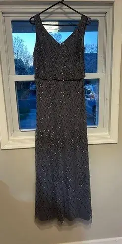 BHLDN Beaded Diamond Grey Sliver Full Length Sleeveless Gown Size 6