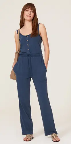 Faherty Terra Blue Drawstring Waist Sleeveless Scoop Neck Straight Jumpsuit M