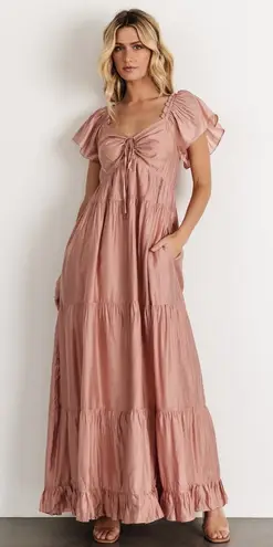 Baltic Born NWT Agatha Maxi Dress Womens Small Mauve Tie Front Smocked Tiered