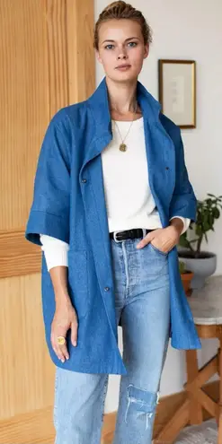 Emerson Fry Women’s Denim Layering Jacket Shell Button Front in Indigo Denim S Blue