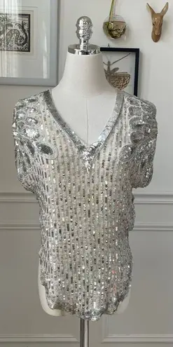 Vintage 70s Judith Ann Creations Ivory Silver Embellished Bling Sequins Pearl To White