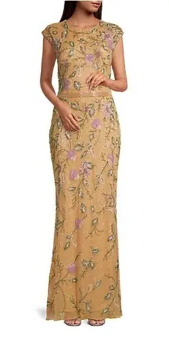 Mac Duggal NEW Beaded Floral Gown, Mustard Yellow in a Size 10, New w/Tag $598