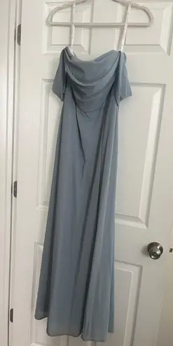 David's Bridal Dusty Blue off The shoulders dress