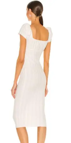 LPA Short Sleeve Padded Shoulder Crochet Bodycon Midi Dress Cream Women's S