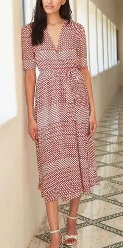 Joie Cata Diagonal Stripe Patchwork Tie-waist Midi Dress In Aged White