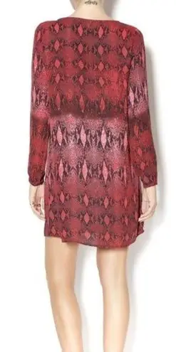 BB Dakota  Red & Black Ikat Snake Print Long Sleeve Shift Dress XS