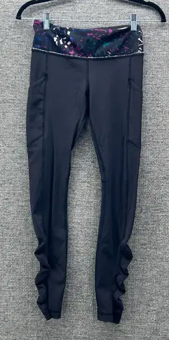 Lululemon Womans Leggings 4 Black Floral Fade Rouched Ankle