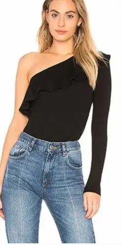 Michael Lauren  Gonzola Ruffle One Shoulder Top‎ in Black Size US XS thumbnail 1