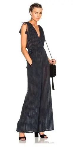 Ulla Johnson Navy Striped Jumpsuit Size 8 NWOT Tassels V Neck
