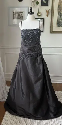 Taffeta Charcoal Grey Ball Formal Gown Beaded Sequins Rhinestone Dress 20 Gray Size undefined