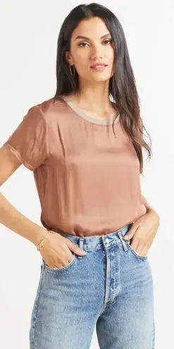 Nation Ltd Marie Sateen Satin Tee Shirt Cafe Au Lait Tan Size XS