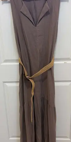 Adyson Parker Women's Linen Blend Tiered Ruffle Pockets Midi Dress Brown Size M - Image 1