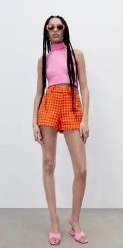 ZARA Orange Houndstooth Tweed Shorts