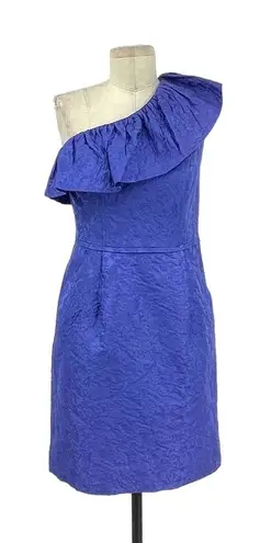 Shoshanna Ruffle One Shoulder Jacquard Textured Dress Blue Size 4