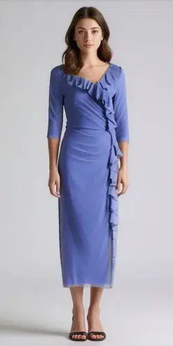 Jolibel Ruffled Sheath Dress Formal Occasion Cocktail Party Guest Evening 6 Blue