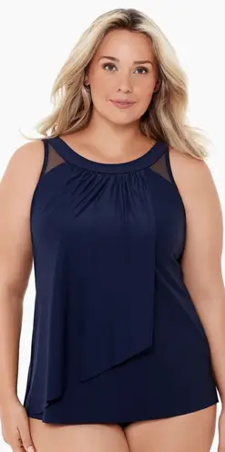 MiracleSuit Illusionist Plus Size Ursula Tankini Top Womens SZ 18 Midnight Blue