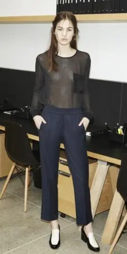 atm anthony thomas melillo black sheer pocket long sleeve blouse Size L