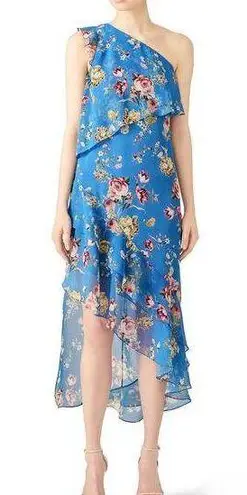 Slate + Willow  Blue Floral Print Asymmetric One Shoulder Midi Dress Size 8