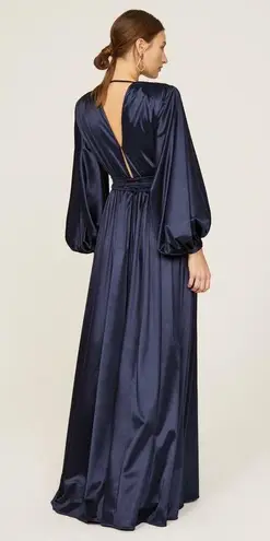 Bronx and Banco Sz Medium m Zoe Midnight Blue Satin Long Sleeve Plunge V-Neck