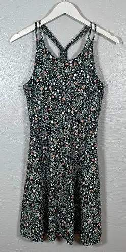 Title Nine Women M Navy Blue Floral Surefire Dress Built in Bra Pockets Granola