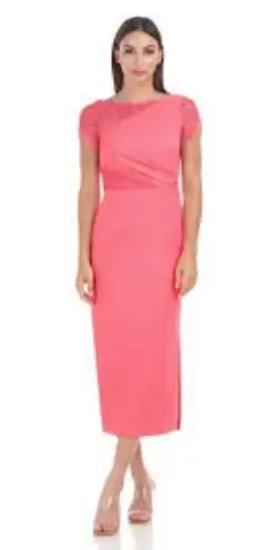 JS Collections Illusion Boat Neck Lace Insert Short Sleeve Sheath Dress 4