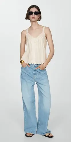 NEW MNG Cream Floral Lace Embroidered Sleeveless Cami Tank Blouse Top Size S White