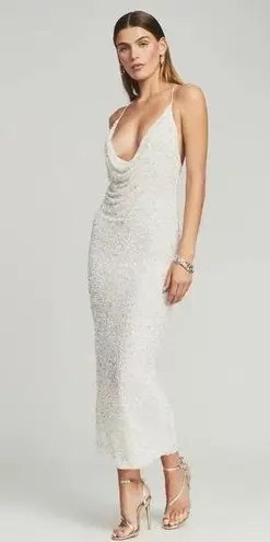Retrofête Retrofete Frieda Sequin Dress in White Size Medium Sleeveless Midi Cowl Neck NWT