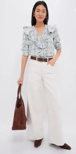 Tuckernuck NWT blue Plaid Ruffle Eileen button down blouse L