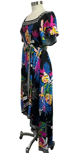 Jealous Tomato Tropical Maxi Dress L Black Multicolor Off Shoulder Size M