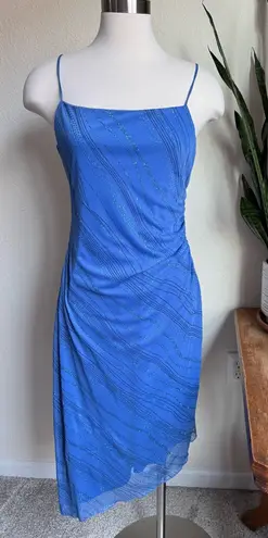 Vintage Y2K My Michelle Blue Glitter Ruched Spaghetti Strap Dress USA L Size L