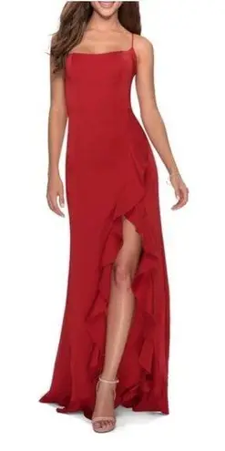 La Femme  Flutter Slit Trumpet Gown in Red Size US 00