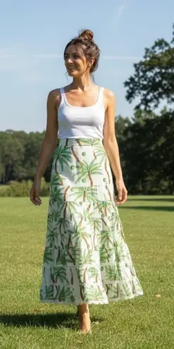 Farm Rio NWT Swinging Palm Maxi in White Swiss Dot Cotton A-line Skirt M $190